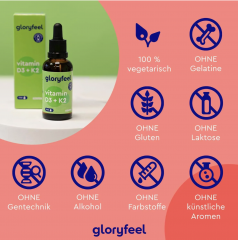 Gloryfeel D3 + K2 50ml, Витамин Д3 К2 для иммунитета и костей, жидкий, 1000ME, 50 мл