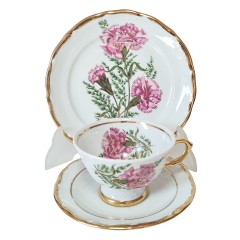 St. BAVARIA Винтажное Чайное трио "Розовые гвоздики" с позолотой Германия, 1960-70гг.