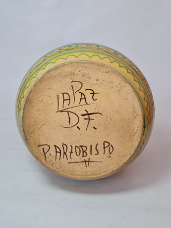 Ваза-кувшин винтажная Iapaz D.F. P.Artobispo, керамика с цветочным декором, ручная роспись, 24 x 17 см, 1960-70гг.