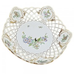Meissen Meissen Neuer Ausschnitt - Indische Fels- Blumen- und Vogelmalerei 125 bunt mit Goldrand Schale mit Durchbruch 19 cm Мейсен Новый раздел - Индийская роспись скал, цветов и птиц 125 красок с золотым ободком чаша с прорывом 19 см