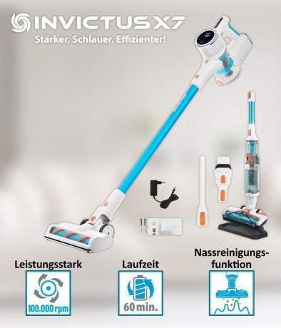 Genius Genius Akku-Hand-und Stielstaubsauger INVICTUS X7 Facelift Akkustaubsauger Set 20-tlg. Nass-Trockensauger, beutellos, Kombi-Burste Reinigungs-Aufbewahrungsstation bis 60 Min Laufzeit  Беспроводной ручной пылесос Genius INVICTUS X7 Набор беспроводны