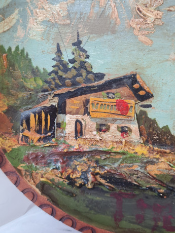 Декоративная тарелка винтажное, резьба по дереву, ручная работа, 18 x 2,5 см, Германия, 1960-70гг.