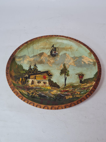 Декоративная тарелка винтажное, резьба по дереву, ручная работа, 18 x 2,5 см, Германия, 1960-70гг.