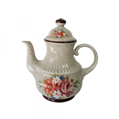 Набор чайный винтажный Winterling Marktleuthen Bavaria  в бежевых тонах с крапинками и яркими цветами: чайник, чашки и блюдца, керамика, Германия, 1960-70гг.