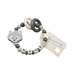 kleinerStorch Greifling mit Name – Madchen  Jungen Beissring personalisiert – Holz Rassel Fuchs grau Персонализированное кольцо для прорезывания зубов с именем
