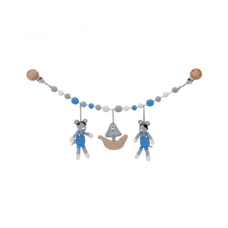 SindiBaba® Kinderwagenkette Maus NICK gehakelt mit Rasseln Цепочка для коляски мышка НИК связана крючком с погремушками