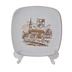 Тарелка декоративная винтажная Bezirkassparkasse Gernsbach с изображением Вайзенбаха, керамика, 19 см, Германия, 1960-70гг.