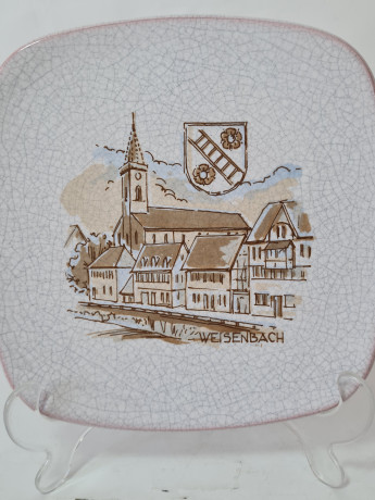 Тарелка декоративная винтажная Bezirkassparkasse Gernsbach с изображением Вайзенбаха, керамика, 19 см, Германия, 1960-70гг.