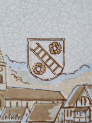 Тарелка декоративная винтажная Bezirkassparkasse Gernsbach с изображением Вайзенбаха, керамика, 19 см, Германия, 1960-70гг.