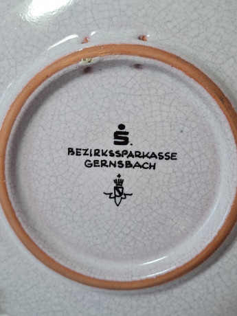 Тарелка декоративная винтажная Bezirkassparkasse Gernsbach с изображением Вайзенбаха, керамика, 19 см, Германия, 1960-70гг.