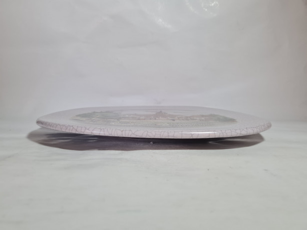 Тарелка декоративная винтажная Karlsruhe / Majolika с кракелюром "Sangerbund 75 лет", ручная роспись, керамика, 30 см, Германия, 1988 г.