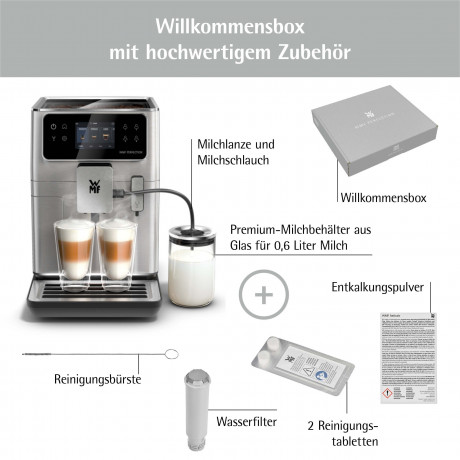 WMF WMF Kaffeevollautomat Perfection 680, (41 x 25 x 37,1 cm, 15 bar, 1550 W) inkl. 0,6l Milchbehalter  Полностью автоматическая кофемашина WMF Perfection 680 (41 x 25 x 37,1 см, 15 бар, 1550 Вт), включая контейнер для молока емкостью 0,6 л.