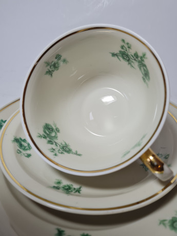 Zeh Scherzer Bavaria Винтажное чайное трио "Зеленые цветы" с позолоченным ободком, Германия, 1960-70гг.