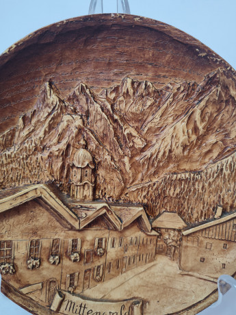 Резная настенная 3D тарелка Миттенвальда, ручная работа, 15 x 2 см, Германия, 1960-70гг.