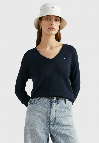 Tommy Hilfiger FLAG V-NECK  Jumper desert sky ФЛАГ V-ОБРАЗНЫЙ ВЫРЕЗ джемперы небо пустыни