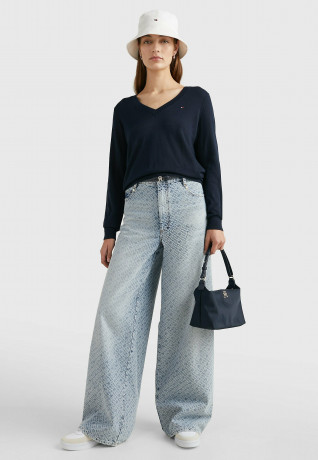 Tommy Hilfiger FLAG V-NECK  Jumper desert sky ФЛАГ V-ОБРАЗНЫЙ ВЫРЕЗ джемперы небо пустыни