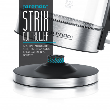 Arendo Arendo Wasserkocher, 1,7 l, 2200 W, Edelstahl Glas, Cool-Touch-Griff, Uberhitzungs- Trockengehschutz Чайник Arendo, 1,7 л, 2200 Вт, стекло из нержавеющей стали, ручка Cool Touch, защита от перегрева и выкипания.