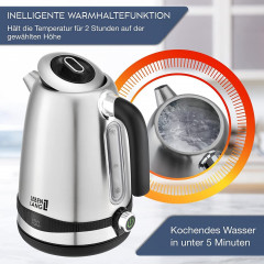 Lebenlang Lebenlang Wasserkocher Edelstahl mit Digitalanzeige, Temperatur frei wahlbar Digital, Automatik, 1.7 l, 2200,00 W, Touch + Stufenlose Temperatureinstellung fur TEE Babynahrung uvw.  Чайник на всю жизнь из нержавеющей стали с цифровым дисплеем, с