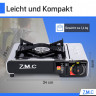 ZMC ZMC Gaskocher Edelstahl Gaskocher 1-flammig + Aufbewahrungskoffer + 4x Gaskartuschen, (Butangas Campingkocher fur Innenraum/Outdoor, Campinggaskocher 2,2 kW mit Piezozundung), Kochfeld Herd Gaskocher mit Kartusche, Gaskochfeld fur Camping Газовая пли