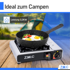 ZMC ZMC Gaskocher Edelstahl Gaskocher 1-flammig + Aufbewahrungskoffer + 4x Gaskartuschen, (Butangas Campingkocher fur Innenraum/Outdoor, Campinggaskocher 2,2 kW mit Piezozundung), Kochfeld Herd Gaskocher mit Kartusche, Gaskochfeld fur Camping  Газовая пли