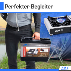 ZMC ZMC Gaskocher Edelstahl Gaskocher 1-flammig + Aufbewahrungskoffer + 4x Gaskartuschen, (Butangas Campingkocher fur Innenraum/Outdoor, Campinggaskocher 2,2 kW mit Piezozundung), Kochfeld Herd Gaskocher mit Kartusche, Gaskochfeld fur Camping  Газовая пли