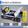 ZMC ZMC Gaskocher Edelstahl Gaskocher 1-flammig + Aufbewahrungskoffer + 4x Gaskartuschen, (Butangas Campingkocher fur Innenraum/Outdoor, Campinggaskocher 2,2 kW mit Piezozundung), Kochfeld Herd Gaskocher mit Kartusche, Gaskochfeld fur Camping Газовая пли