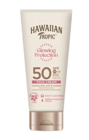 Hawaiian Tropic Glowing Protection Face Cream LSF50 , Солнцезащитный крем для лица SPF50 для сияния кожи, масло ши и витамин Е, Нежный тропический аромат, 50мл
