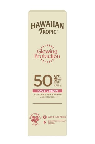 Hawaiian Tropic Glowing Protection Face Cream LSF50 , Солнцезащитный крем для лица SPF50 для сияния кожи, масло ши и витамин Е, Нежный тропический аромат, 50мл