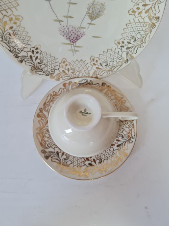 Bareuther Винтажное Чайное трио "Флора" и обильным позолоченным узором, Германия, 1960-70гг.
