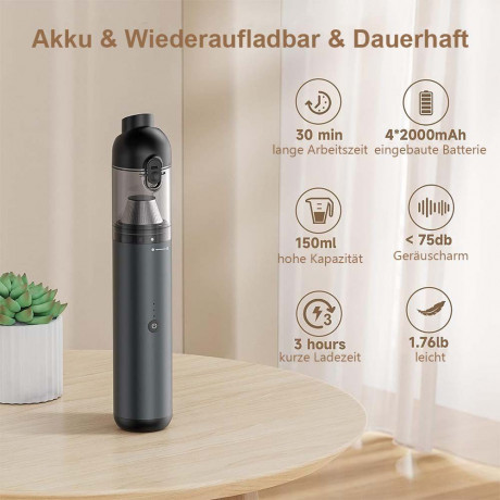 TUABUR TUABUR Akku-Handstaubsauger Handstaubsauger, 16.000 PA, leistungsstarker Auto-Staubsauger, Drei-in-Eins-Multifunktions-Ministaubsauger mit 8000 mAh, Geeignet fur Autos, Wohnungen und Buros Asche Беспроводной ручной пылесос TUABUR Ручной пылесос, 16