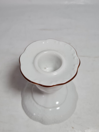 Подсвечник винтажный Seltmann Weiden, белый с золотой каймой, фарфор, 10 x 9 см, Германия, 1960-70гг.