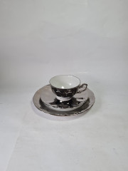 Чайное трио винтажное Kronester Bavaria, серебристо-белый фарфор, Германия, 1960-1970гг.