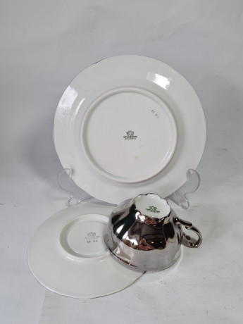 Чайное трио винтажное Kronester Bavaria, серебристо-белый фарфор, Германия, 1960-1970гг.