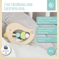bieco Greifling Baby Beissring Vogel aus Holz Spielzeug mit Holzperlen Zahnungshilfe Beissringe Игрушка-клатч детский прорезыватель для зубов птичка из дерева игрушка с деревянными бусинами прорезыватель для зубов прорезыватель для зубов