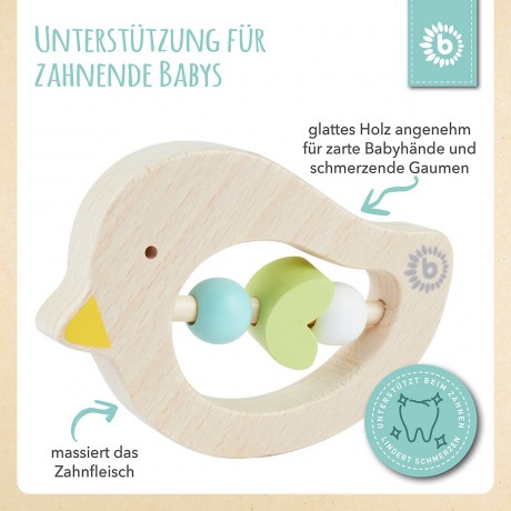 bieco Greifling Baby Beissring Vogel aus Holz Spielzeug mit Holzperlen Zahnungshilfe Beissringe Игрушка-клатч детский прорезыватель для зубов птичка из дерева игрушка с деревянными бусинами прорезыватель для зубов прорезыватель для зубов