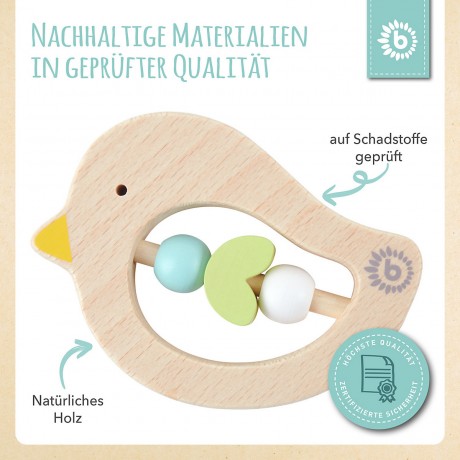 bieco Greifling Baby Beissring Vogel aus Holz Spielzeug mit Holzperlen Zahnungshilfe Beissringe Игрушка-клатч детский прорезыватель для зубов птичка из дерева игрушка с деревянными бусинами прорезыватель для зубов прорезыватель для зубов
