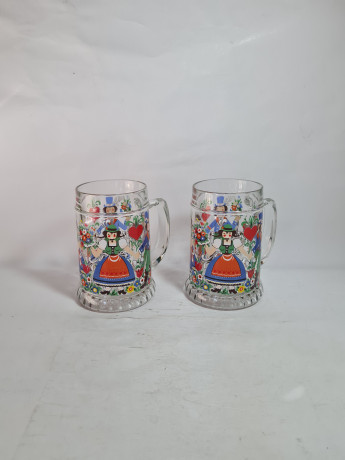 Кружка пивная винтажная W.Germany с ярким декором "Влюбленная парочка", стекло, 0.5 л, 2 шт., 14,5 см, Германия, 1960-70гг.