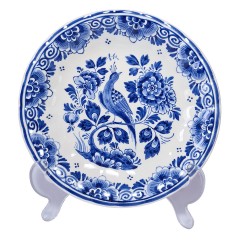 Delft Делфтский фарфор Винтажная тарелка "Птица и цветы" 20см, Голландия 1960г.