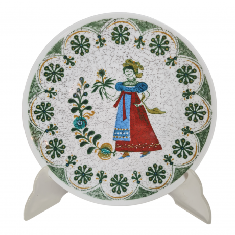 Тарелка декоративная винтажная Kurt Hammer с изображением девушки и растительным орнаментом, фарфор, 19.5 см, Германия, 1970-80гг.
