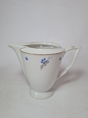 H&amp;C Chodau Czechoslovakia Набор  чайник, молочник, сахарница из белого фарфора с голубыми цветочками и серыми листьями с золотым ободком, Чехословакия, 1960-70гг.