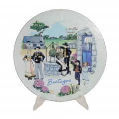 Тарелка декоративная винтажная BEM "Бретань", декор на стекле, 30 см, Германия, 1980-90гг.