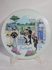 Тарелка декоративная винтажная BEM "Бретань", декор на стекле, 30 см, Германия, 1980-90гг.