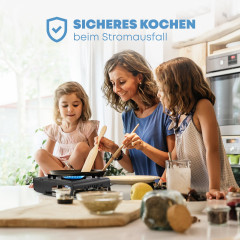 ZMC ZMC Gaskocher 2in1 Campingkocher Grillplatte mit Piezozundung + 16x Gaskartuschen, (Grillplatte Tischgrill Transportkoffer Gasbrenner Gasgrill Kochfeld LPG Anschluss Schwarz Warmeleistung: 2,2KW), Butan Gas 227g Campingkocher Outdoor Camping Gas Koche