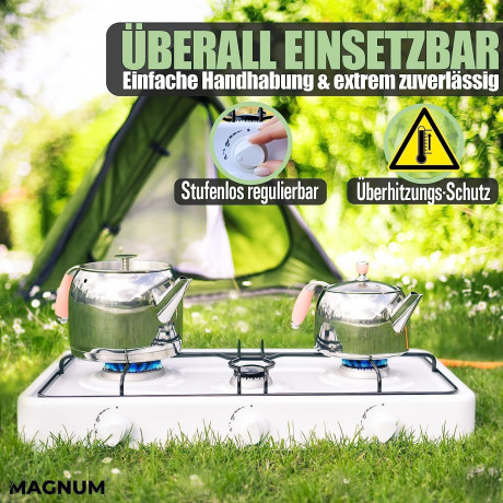 Magnum Wave Magnum Wave Gaskocher MAGNUM Trio 3- Flammiger Campingkocher, (Camping-Set, 1-St., Ideal fur Camping und Angeln), Gaskocher Trio inkl. Gasschlauch Campingkocher  Газовая плита Magnum Wave MAGNUM Trio походная печь с 3 пламенем, (походный набор