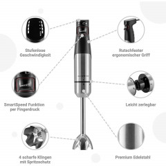 KLAMER KLAMER Stabmixer KLAMER Stabmixer Set 1000 Watt, 4 in 1 Purierstab Edelstahl mit Smart…  Ручной блендер KLAMER Набор ручных блендеров KLAMER мощностью 1000 Вт, очищающий стержень 4 в 1 из нержавеющей стали с…