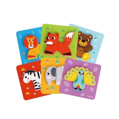 Tooky Toy Kinder Puzzle 6er Set TL636 Holz 3D Tiere 34 Puzzleteile Steckpuzzle Детский набор пазлов из 6 деревянных 3D-животных TL636