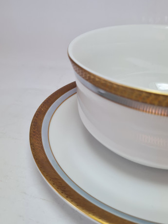 Набор посуды PMR Bavaria Jaeger & CO, белый фарфор с золотым декором, чаша+тарелка, 17 x 8 см, Германия, 1960-70гг.