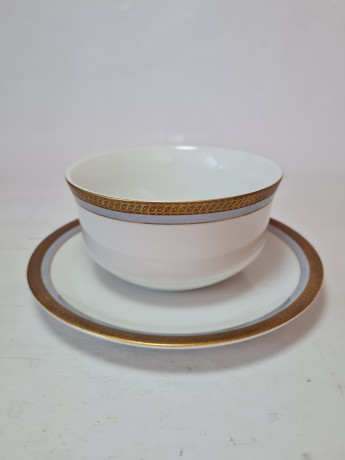 Набор посуды PMR Bavaria Jaeger & CO, белый фарфор с золотым декором, чаша+тарелка, 17 x 8 см, Германия, 1960-70гг.