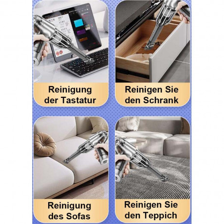 TUABUR TUABUR Akku-Handstaubsauger Wiederaufladbarer multifunktionaler kabelloser Autostaubsauger, 9000-Pa-Staubsauger, ausgestattet mit 2 * 2000-mA-Batterien, 3-in-1-Multifunktions-Handstaubsauger, Geeignet fur Autos, Wohnungen und Buros grau Беспроводно