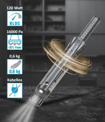 Genius Genius Akku-Handstaubsauger INVICTUS ONE 3.0e Deluxe-Set 22-tlg. Bodenstaubsauger Kabellos, 120,00 W, beutellos HEPA Filter fur Auto Zuhause, 15000 Pa LED Licht Ladestation Soft Textilburste fur Teppich Tierhaar  Беспроводной ручной пылесос Genius 